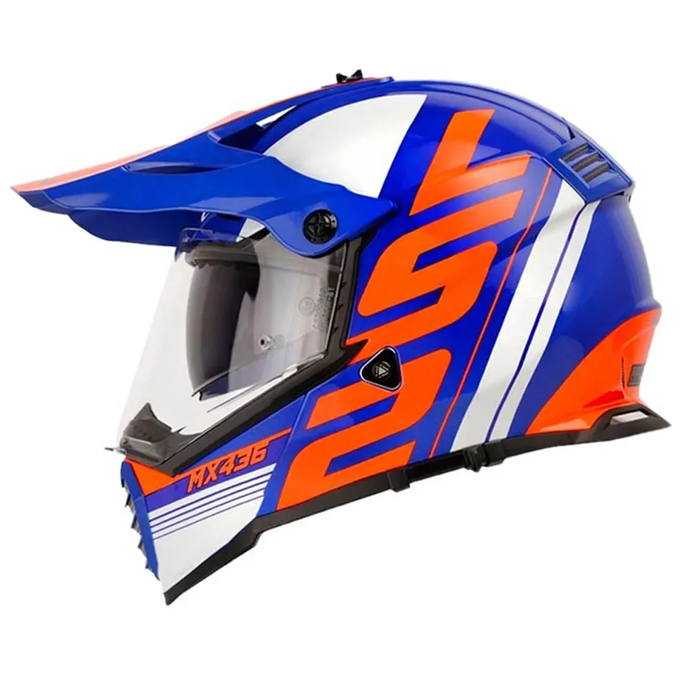カズプロ Capacete Ls2 Mx436 Pioneer Evo Trophy Azul/Laranja Flúor